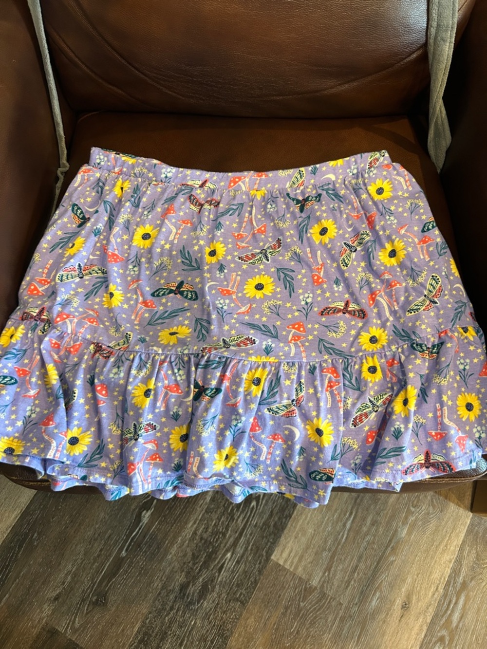 Lands' End Lavender Sunflower & Butterfly Ruffle Skort